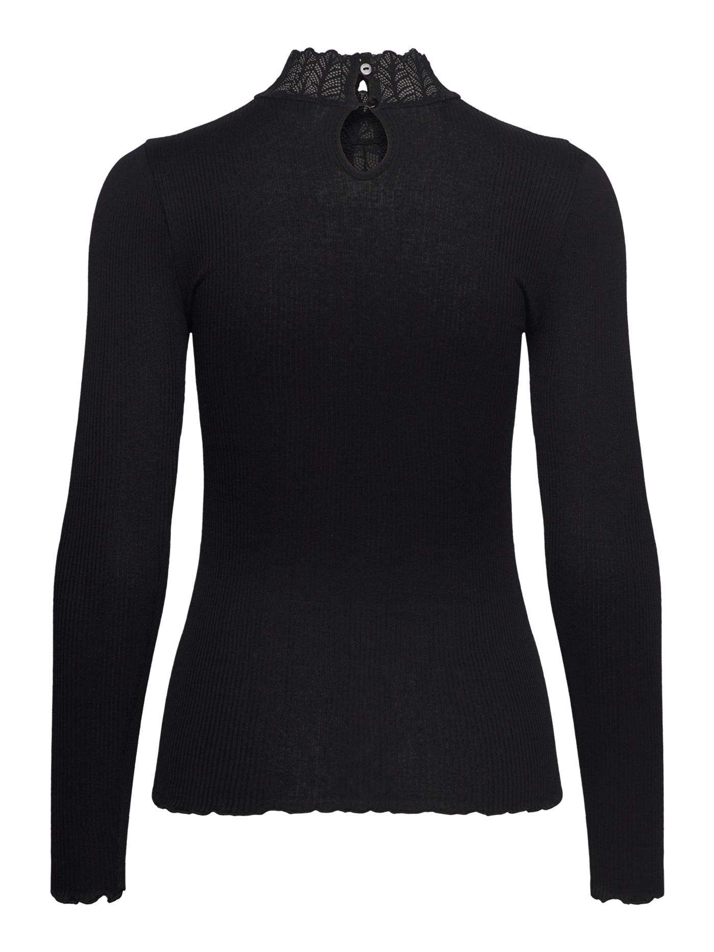 Beatha silk long sleeve tee with high lace neck black