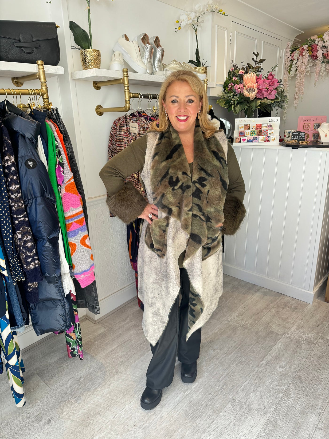 Reversible longline waterfall gilet