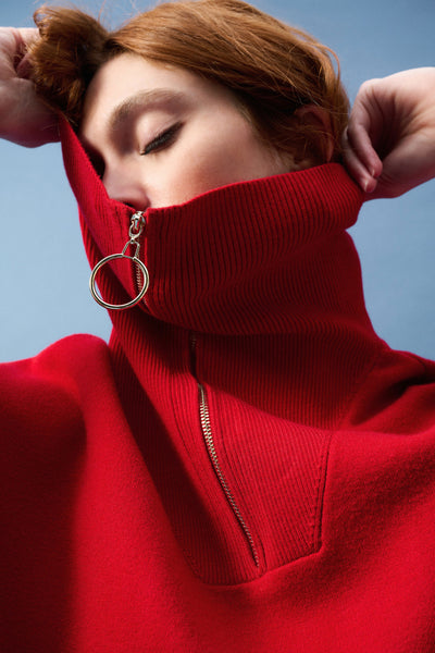 Jacquard zipped collar sweater