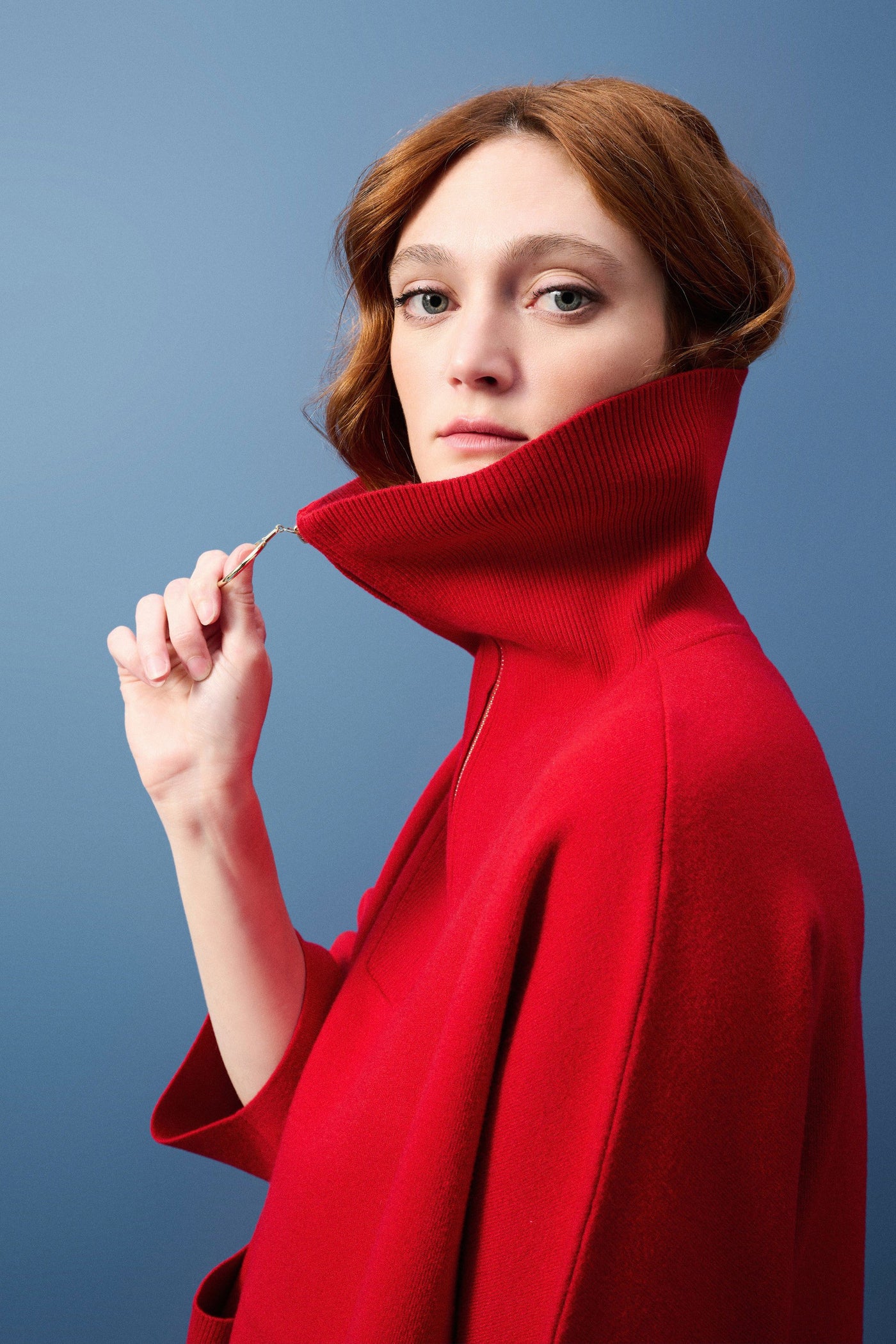 Jacquard zipped collar sweater