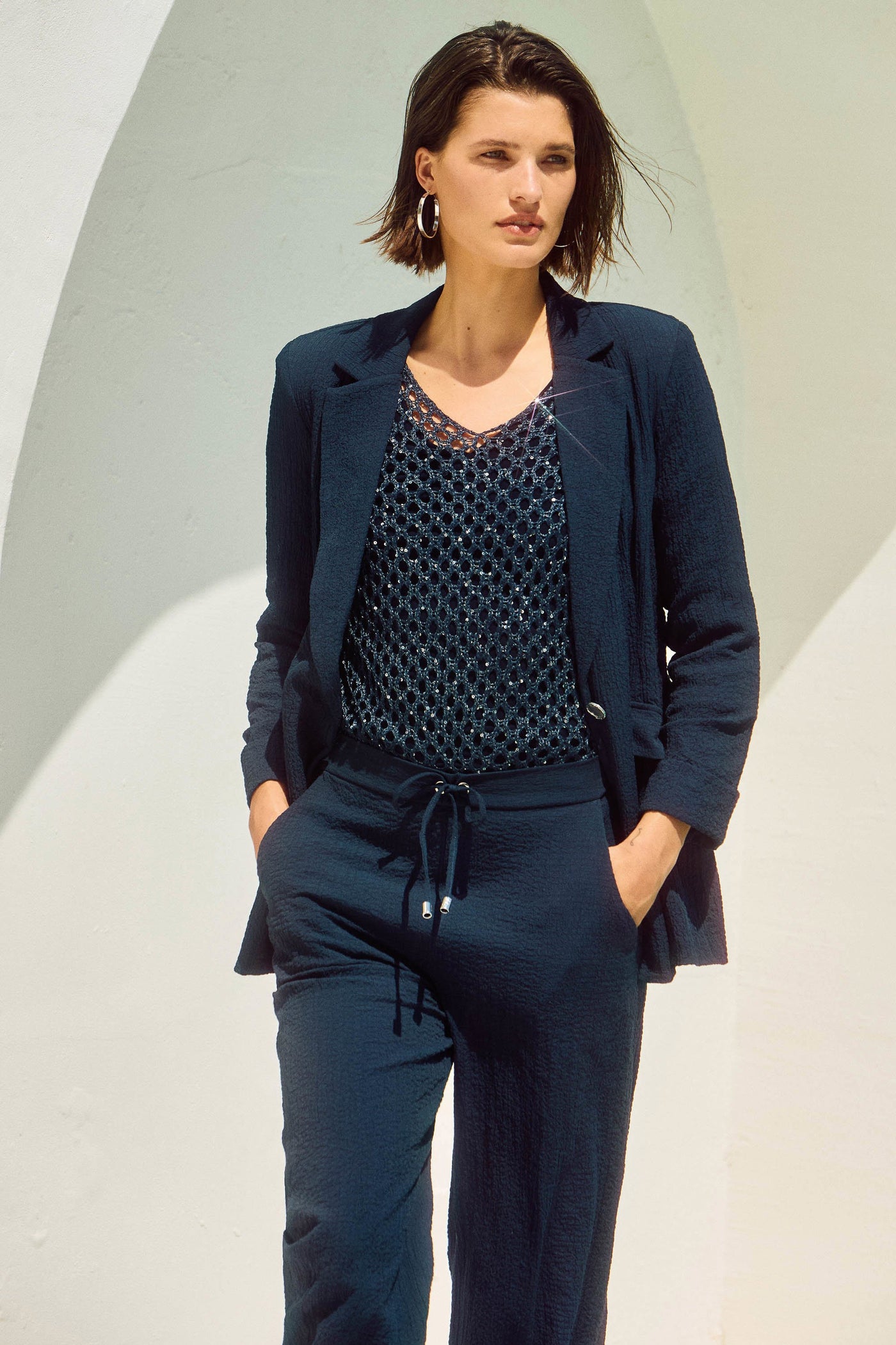 Seersucker straight blazer