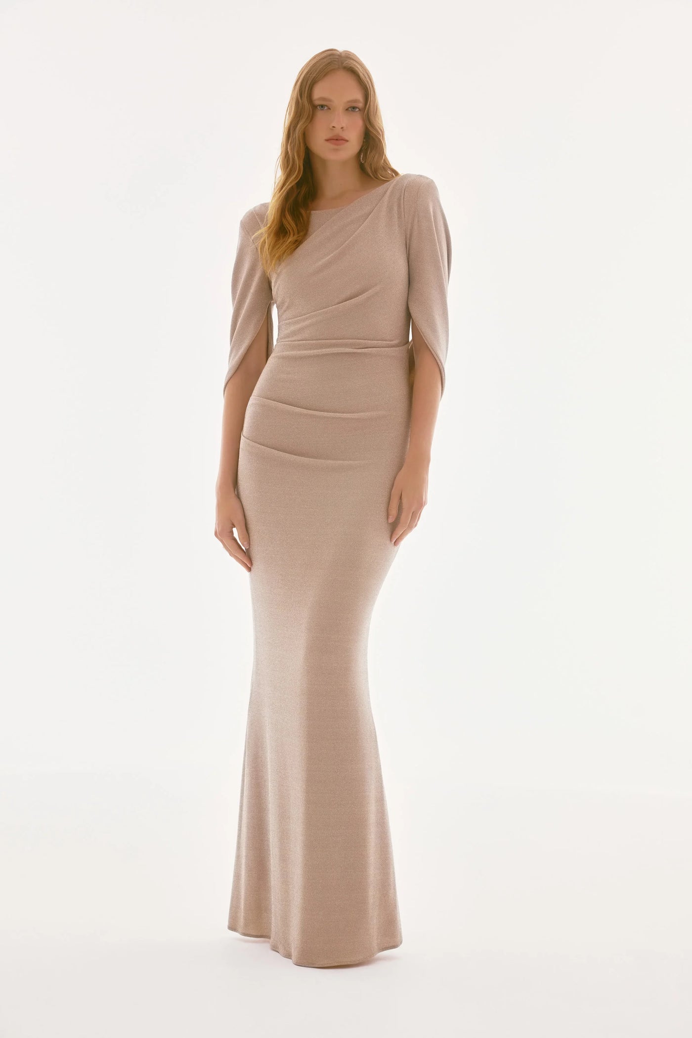Lurex knit draped trumpet gown