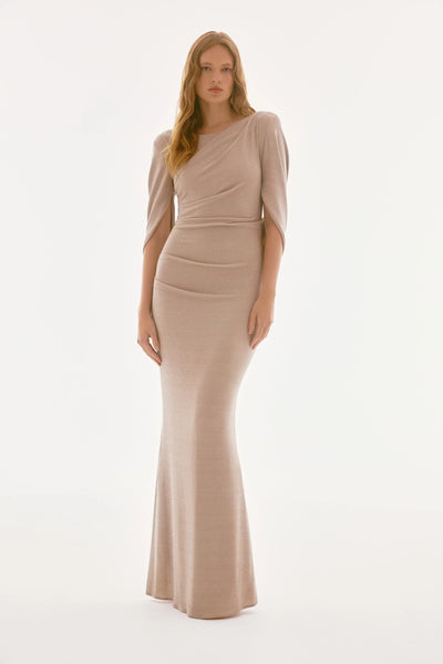 Lurex knit draped trumpet gown