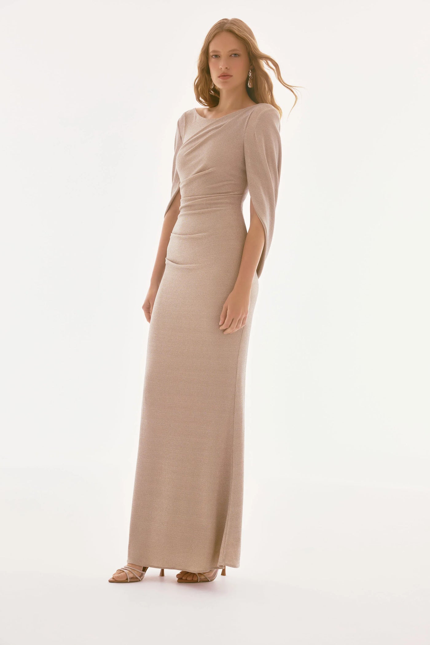 Lurex knit draped trumpet gown