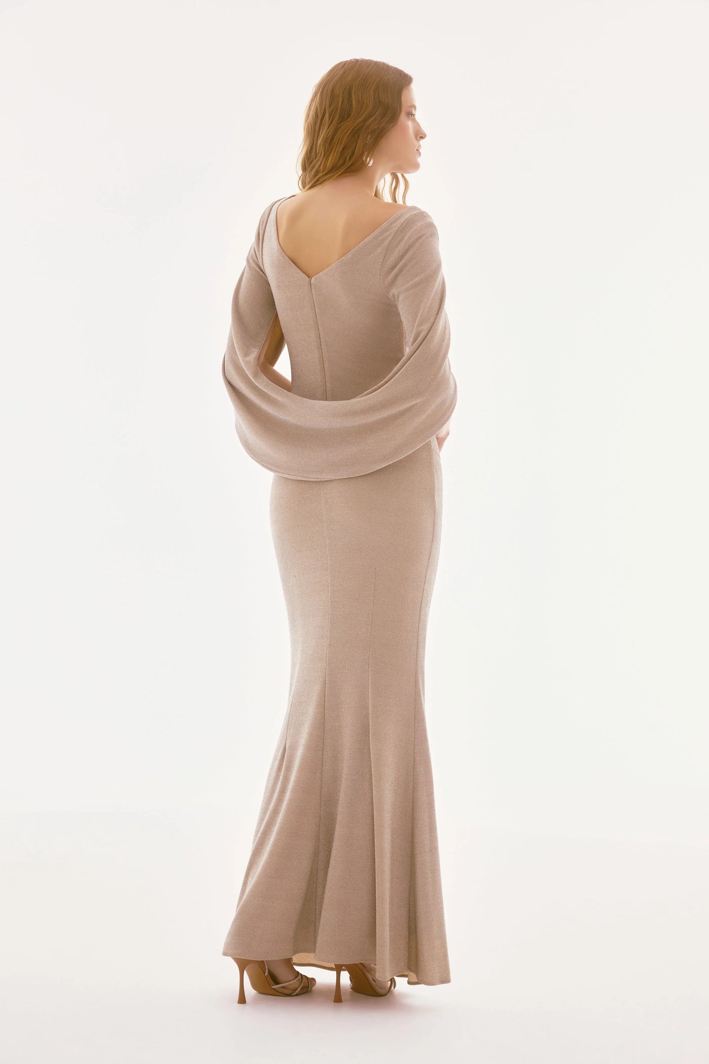 Lurex knit draped trumpet gown