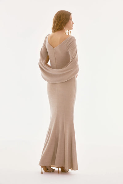 Lurex knit draped trumpet gown
