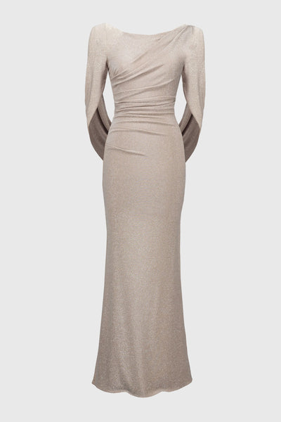 Lurex knit draped trumpet gown