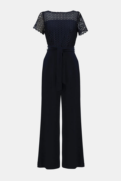 Silky knit and guipere wide leg jumpsuit