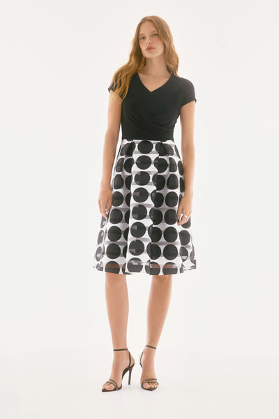 Signature silky knit and novelty dot full skirt dress