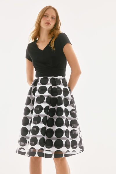 Signature silky knit and novelty dot full skirt dress