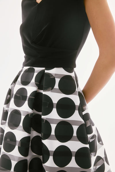 Signature silky knit and novelty dot full skirt dress