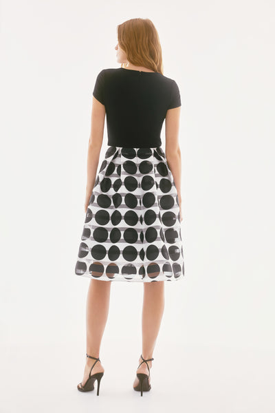 Signature silky knit and novelty dot full skirt dress