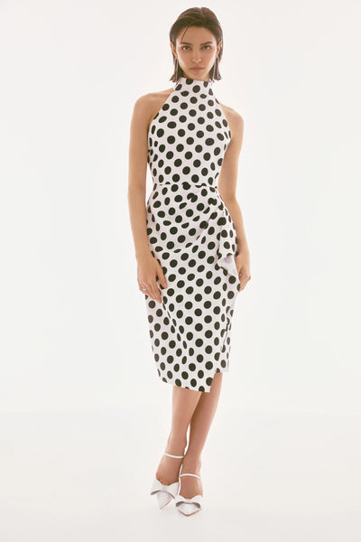 Lux twill dot halter neck dress