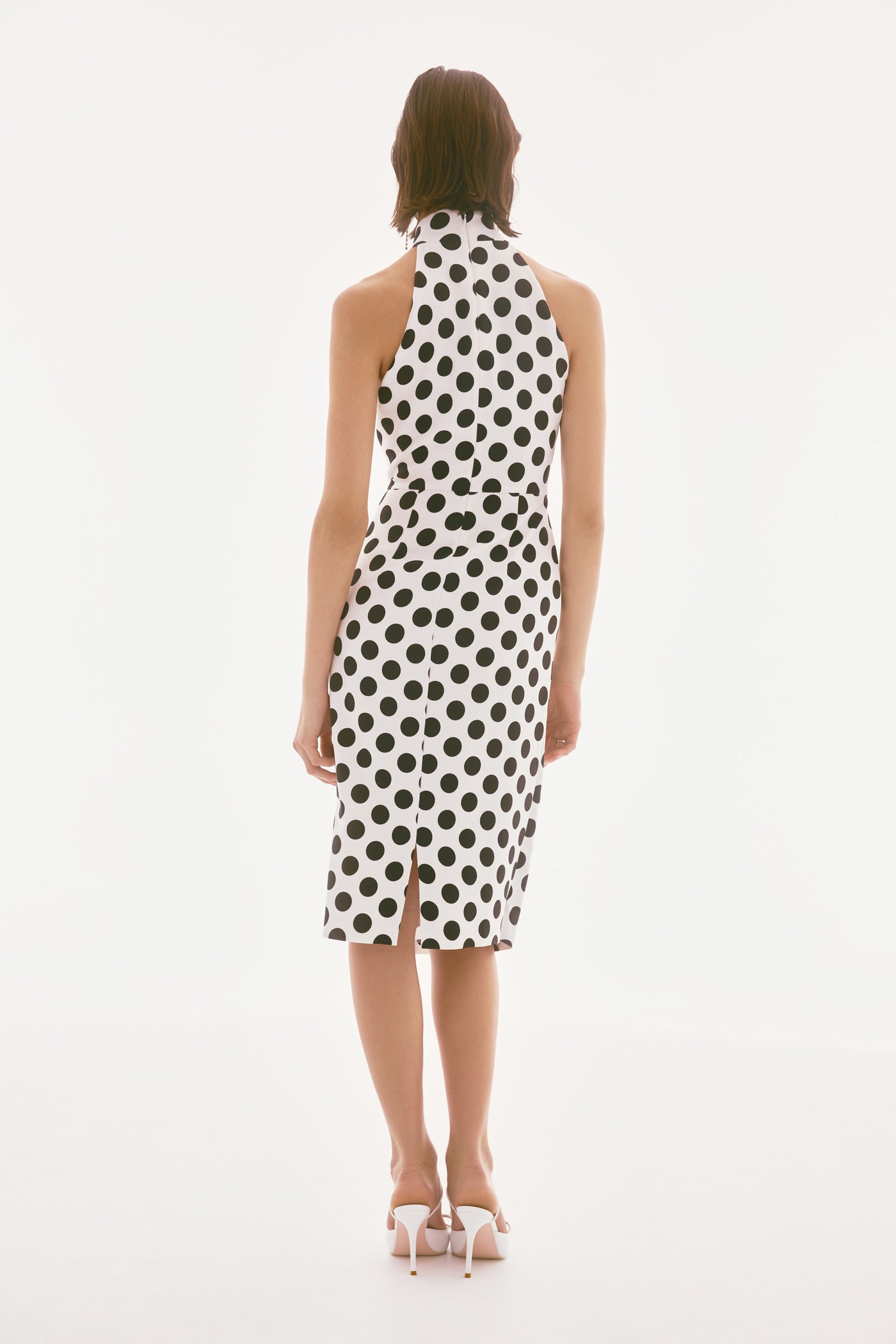 Lux twill dot halter neck dress