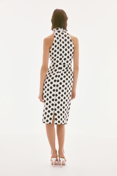 Lux twill dot halter neck dress