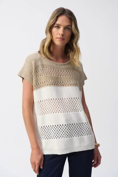 Color Block Metallic Sweater Knit Pullover