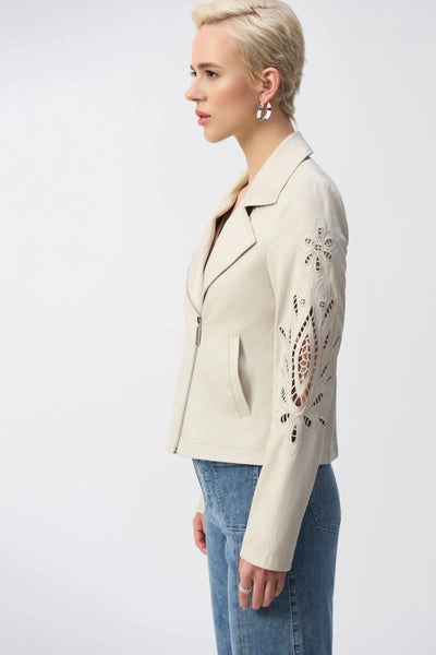 Foiled faux suede moto jacket