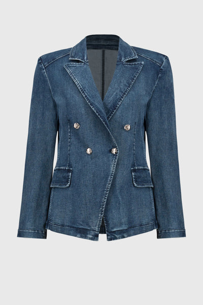 Stretch Denim Double-Breasted Blazer