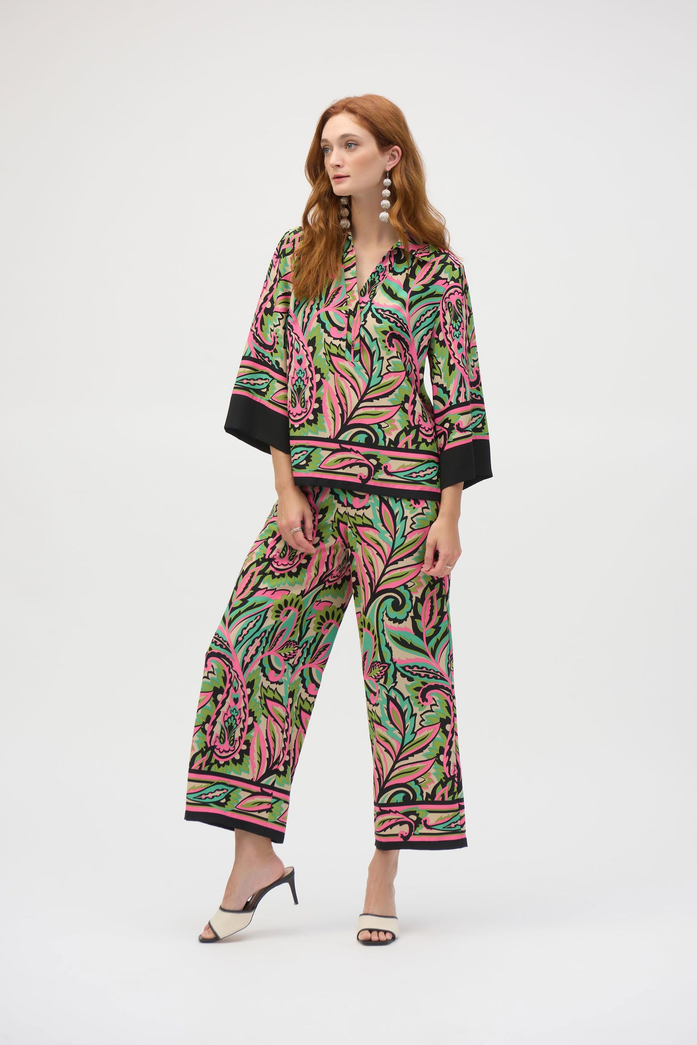 Woven paisley print wide leg pants