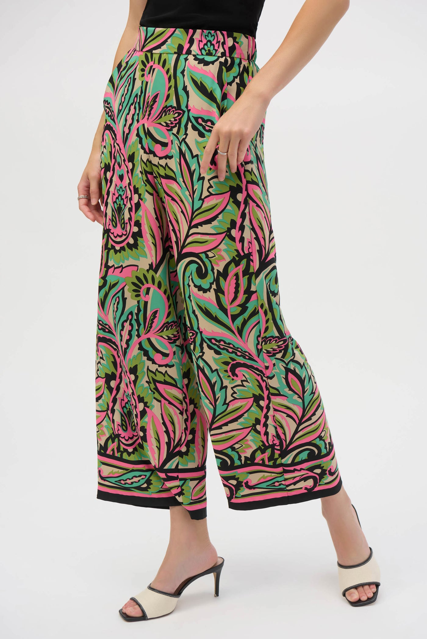 Woven paisley print wide leg pants