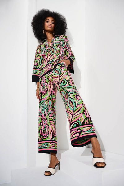 Woven paisley print wide leg pants