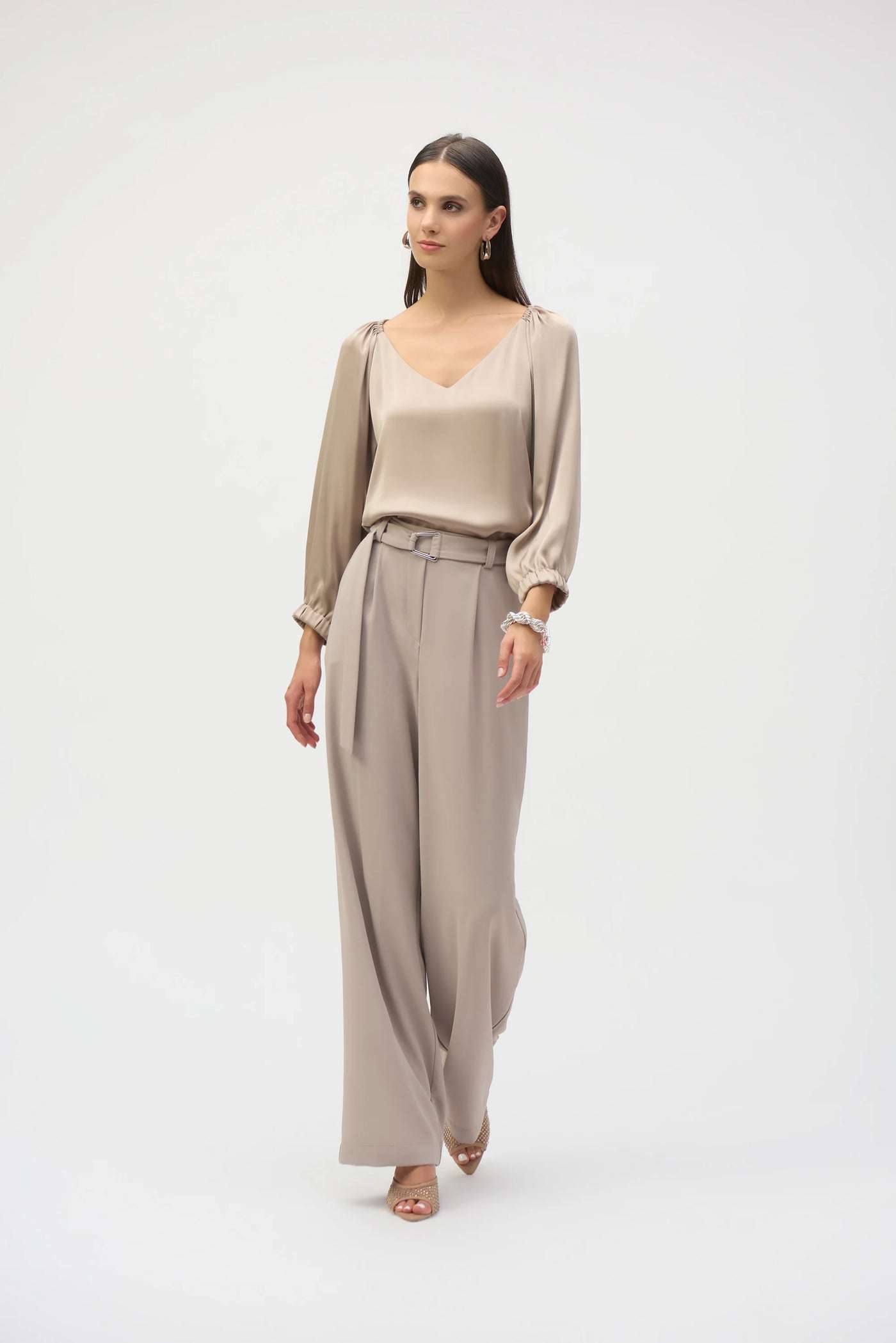 Satin V neck straight top