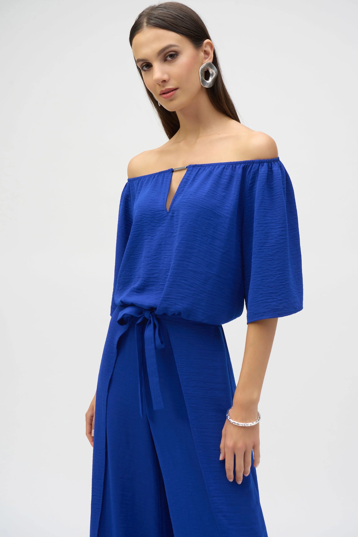 Gauze off shoulder culotte jumpsuit