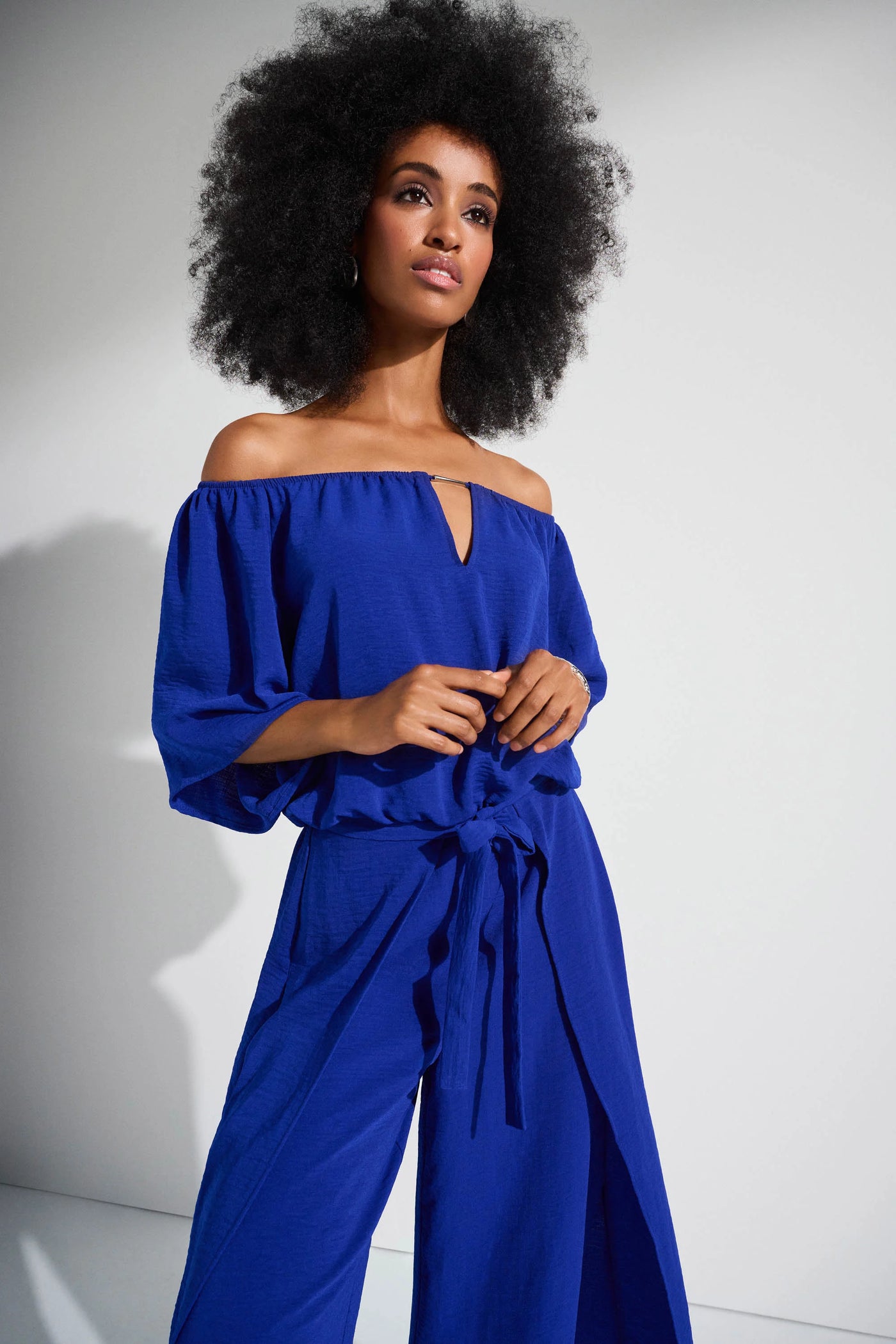 Gauze off shoulder culotte jumpsuit