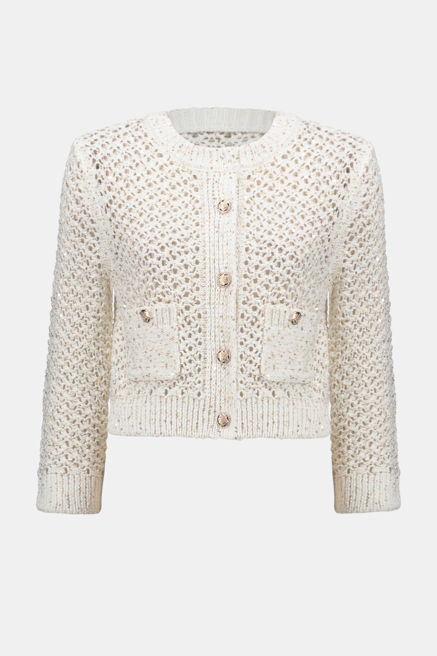 Sweater knit open stitch short cardigan