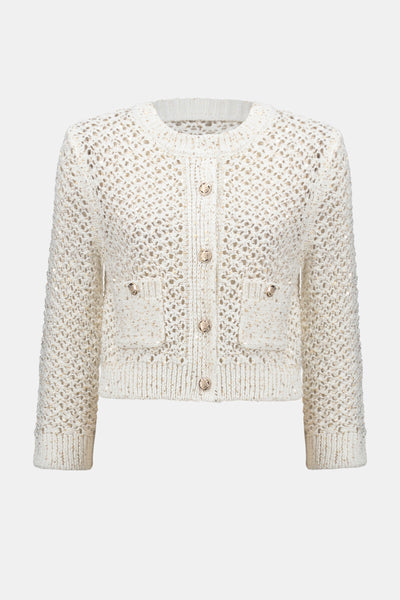 Sweater knit open stitch short cardigan