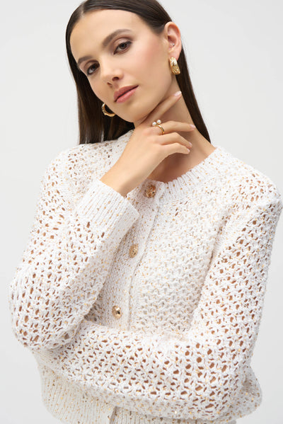 Sweater knit open stitch short cardigan