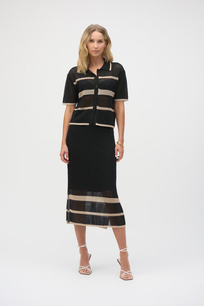 Sweater knit open stitch stripe cover up