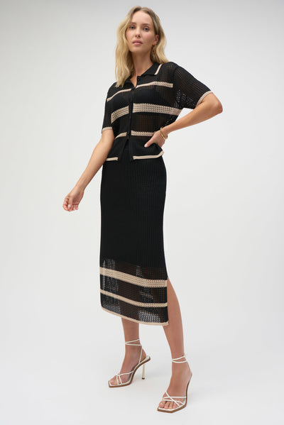 Sweater knit open stitch stripe skirt
