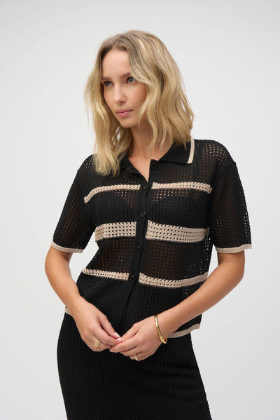 Sweater knit open stitch stripe cover up