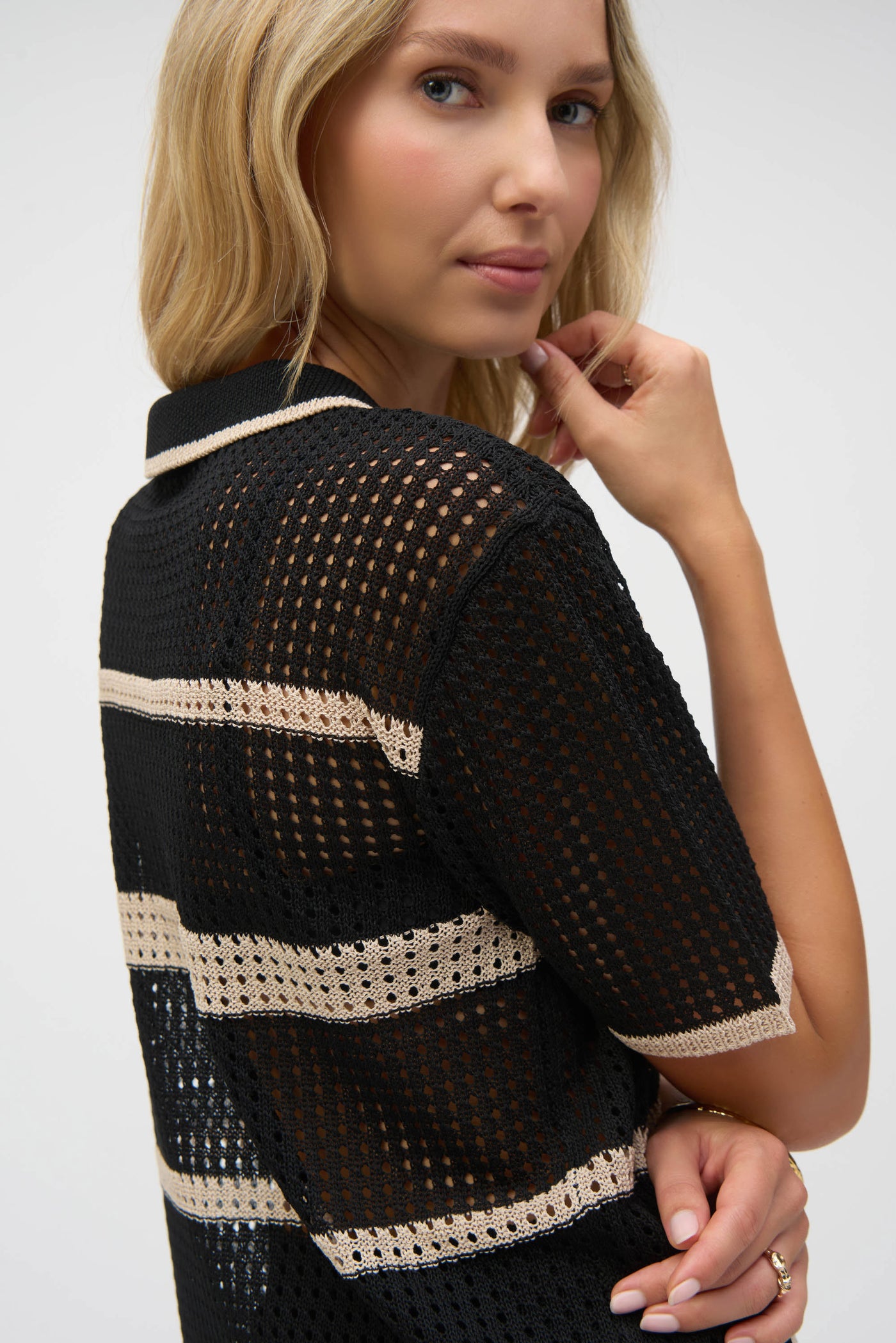 Sweater knit open stitch stripe cover up