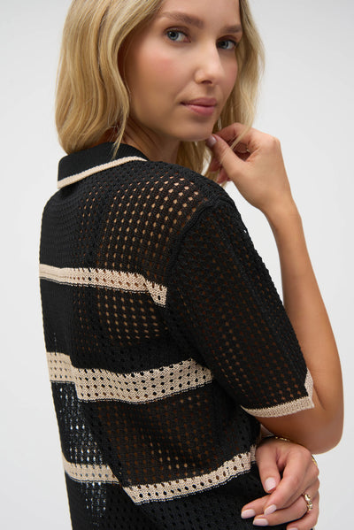 Sweater knit open stitch stripe cover up