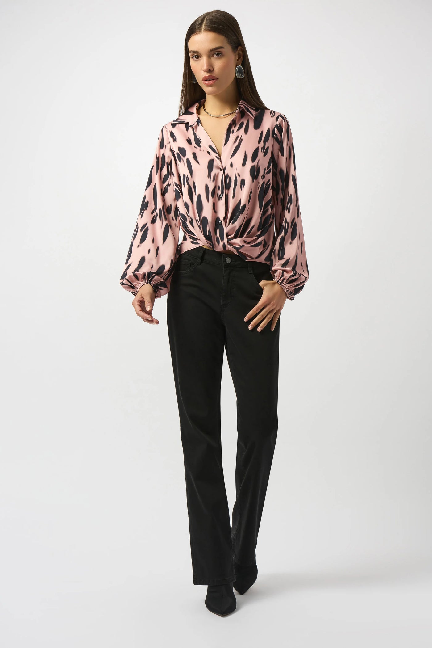 Recycled satin animal print draped top