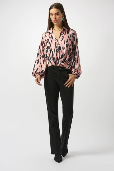 Recycled satin animal print draped top