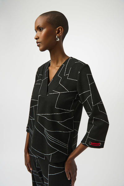 Jacquard knit abstract print boxy top