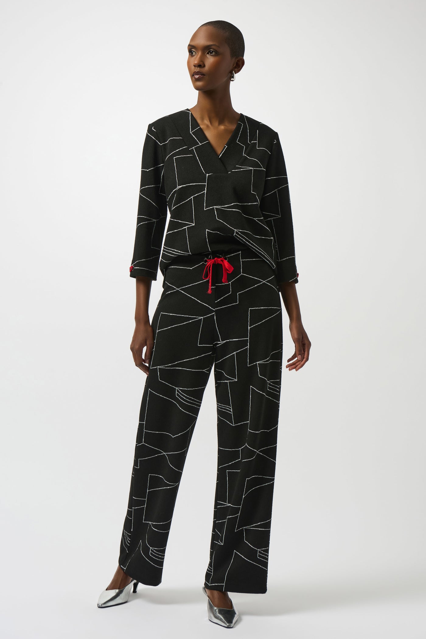 Jacquard knit abstract print wide leg pants