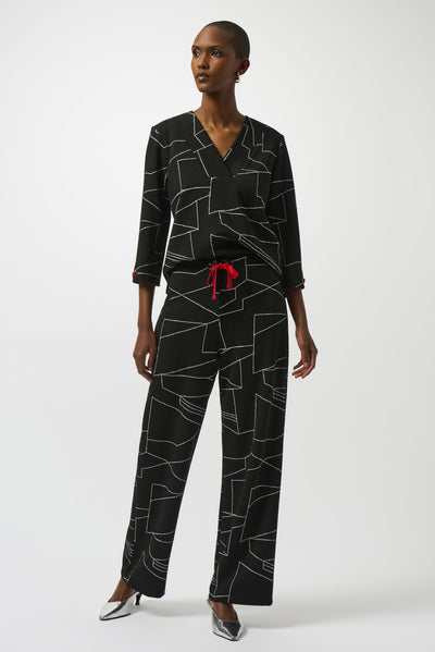Jacquard knit abstract print wide leg pants