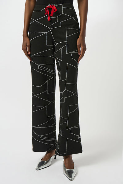 Jacquard knit abstract print wide leg pants