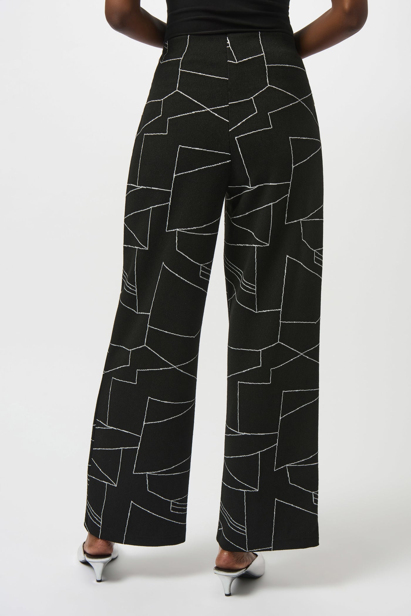 Jacquard knit abstract print wide leg pants
