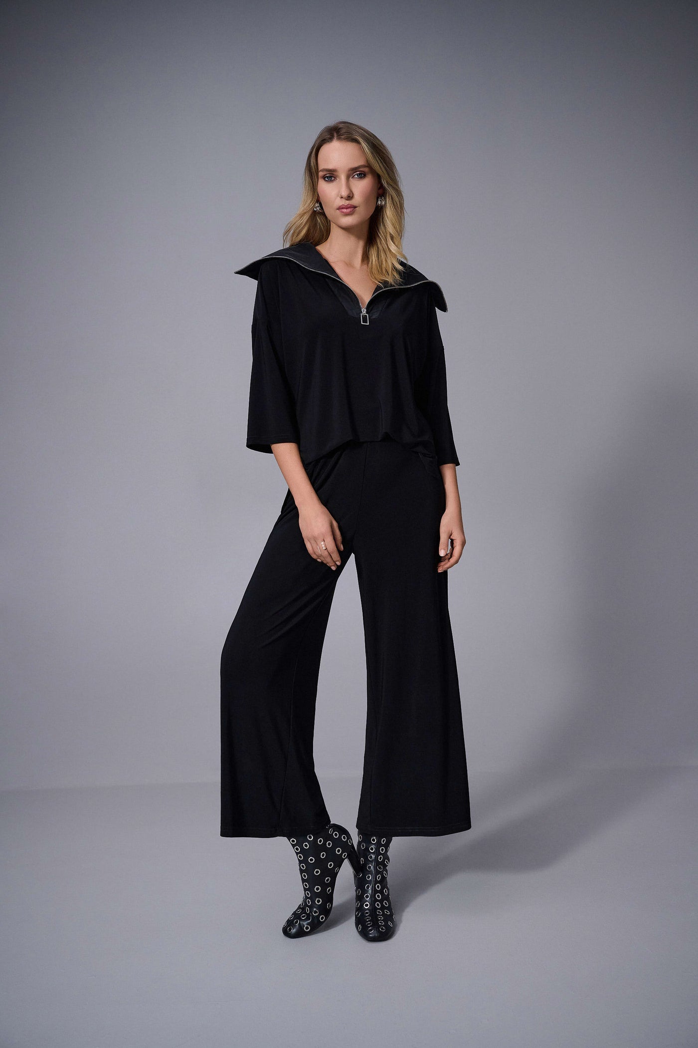 Silky knit & memory culotte jumpsuit