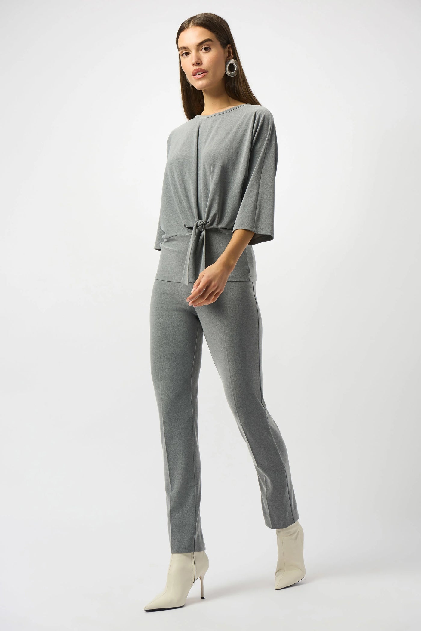 Melange silky knit straight leg pull on pants