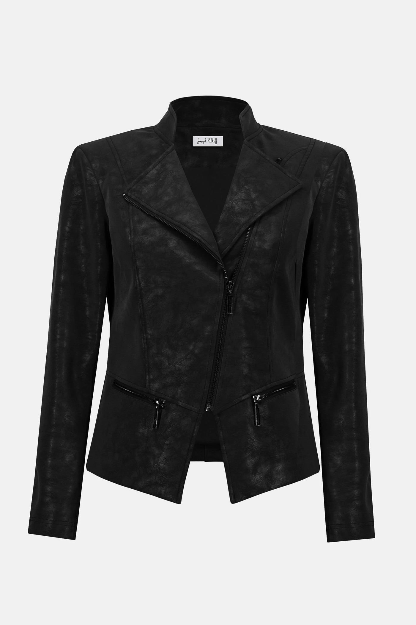 Foiled faux suede moto fitted jacket