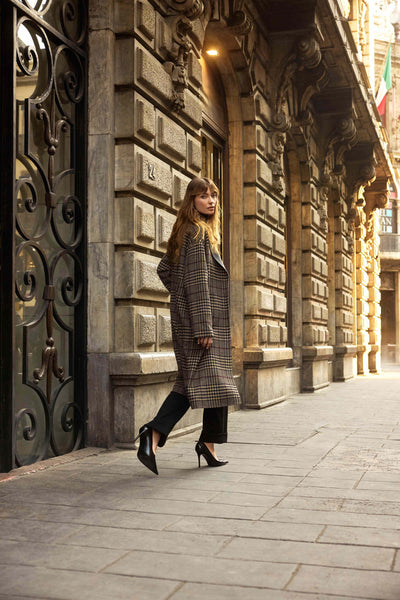 Wool blend plaid double faced coat