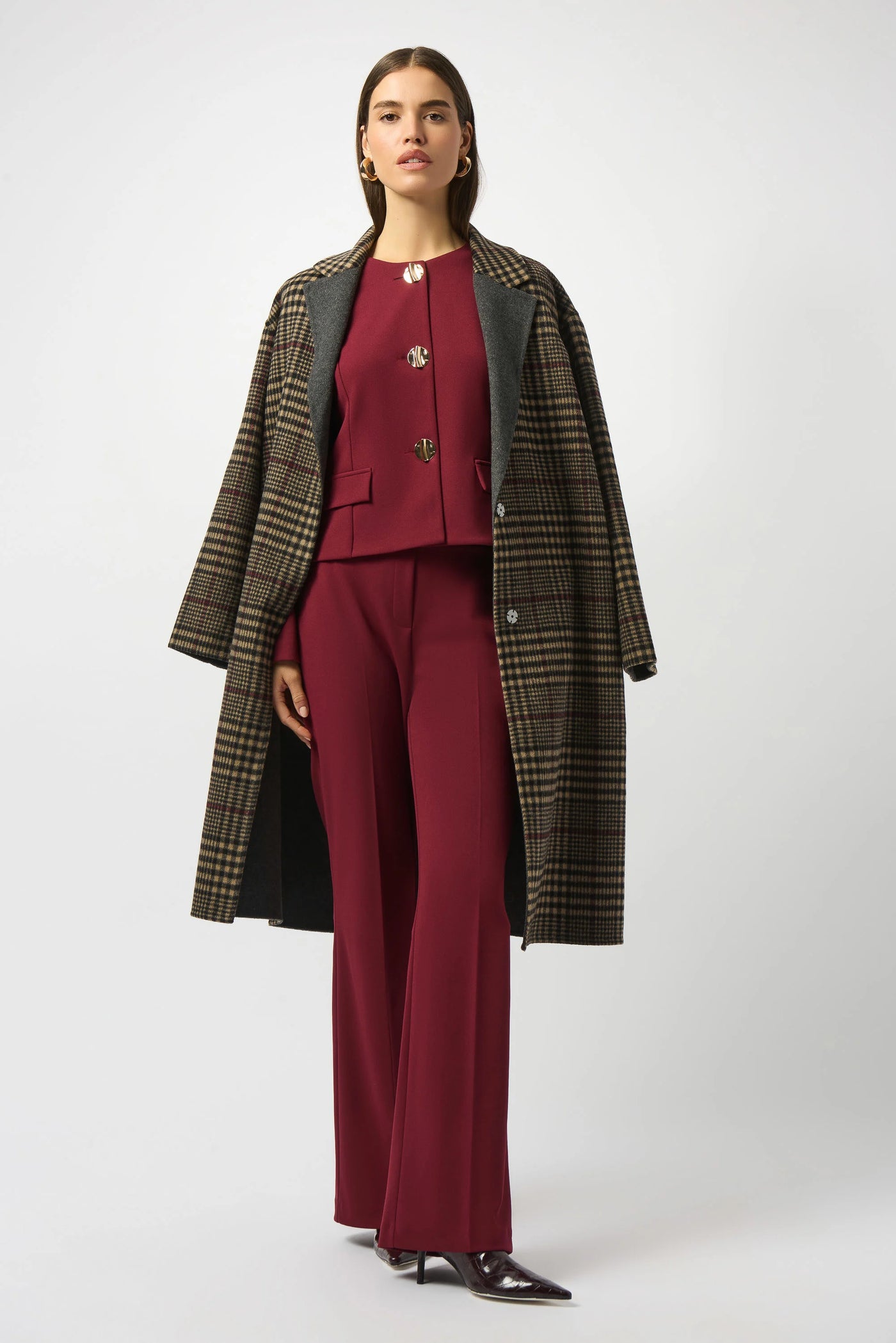 Wool blend plaid double faced coat