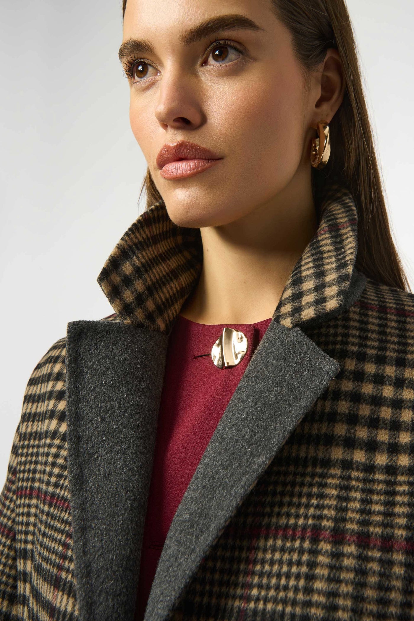 Wool blend plaid double faced coat