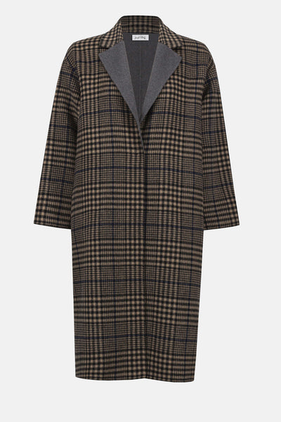 Wool blend plaid double faced coat